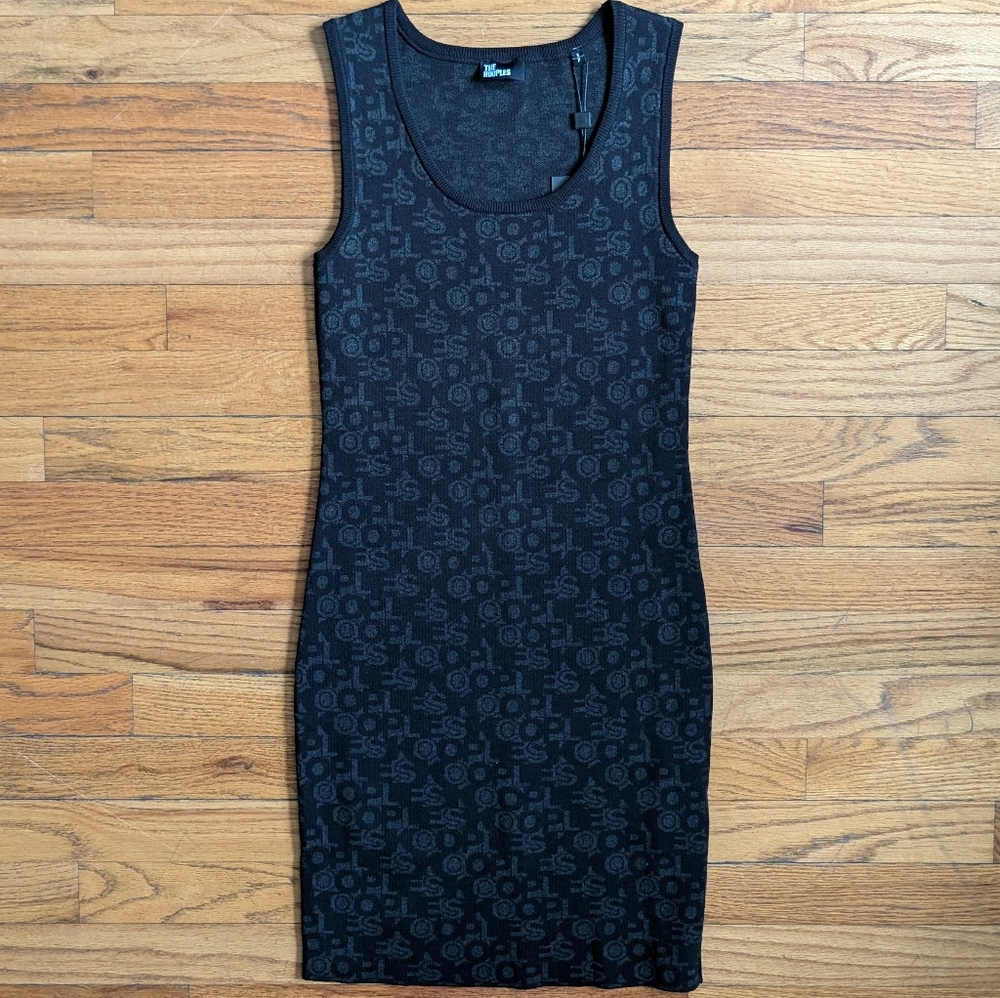 The Kooples Tank Dress Black and Gray Logo Knit Size 1 Small